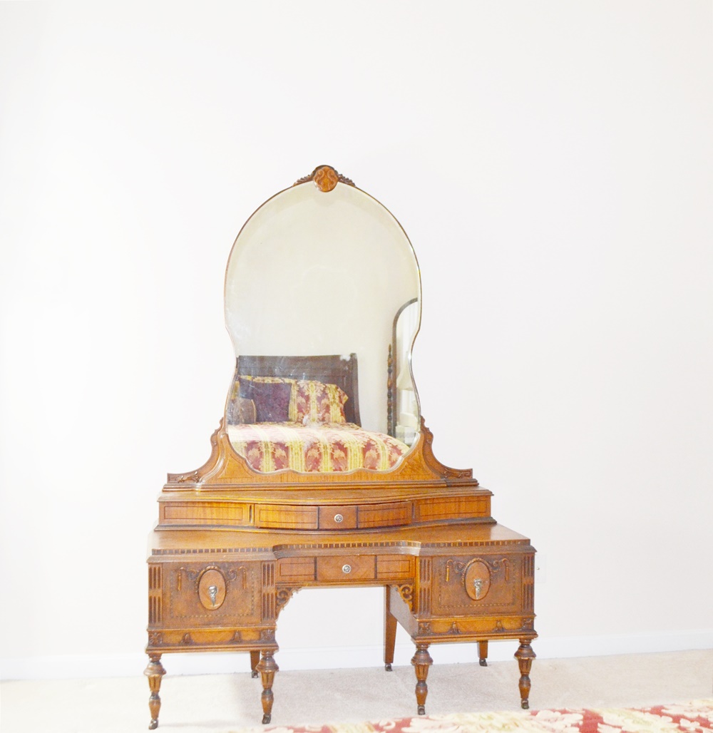 Vintage 1920s- 1930's Vanity With Mirror & Bench