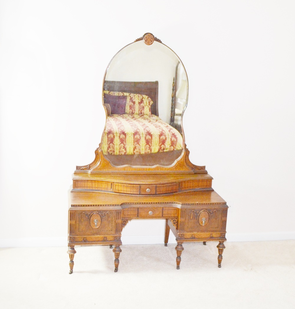 Vintage 1920s- 1930's Vanity With Mirror & Bench