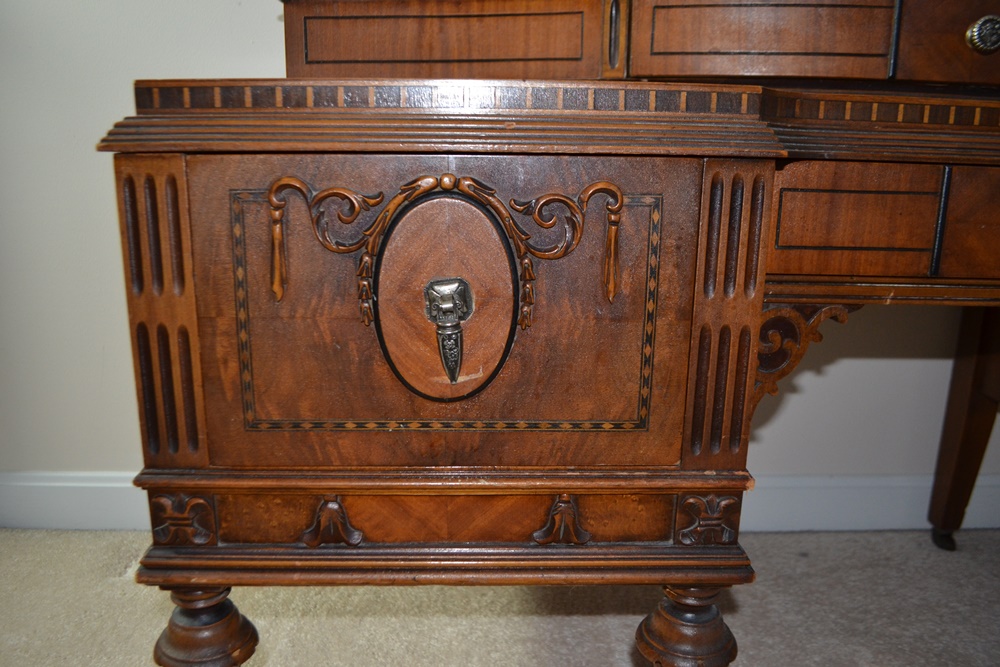Vintage 1920s- 1930's Vanity With Mirror & Bench