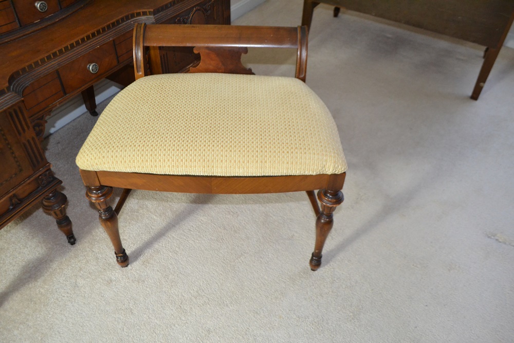 Vintage 1920s- 1930's Vanity With Mirror & Bench