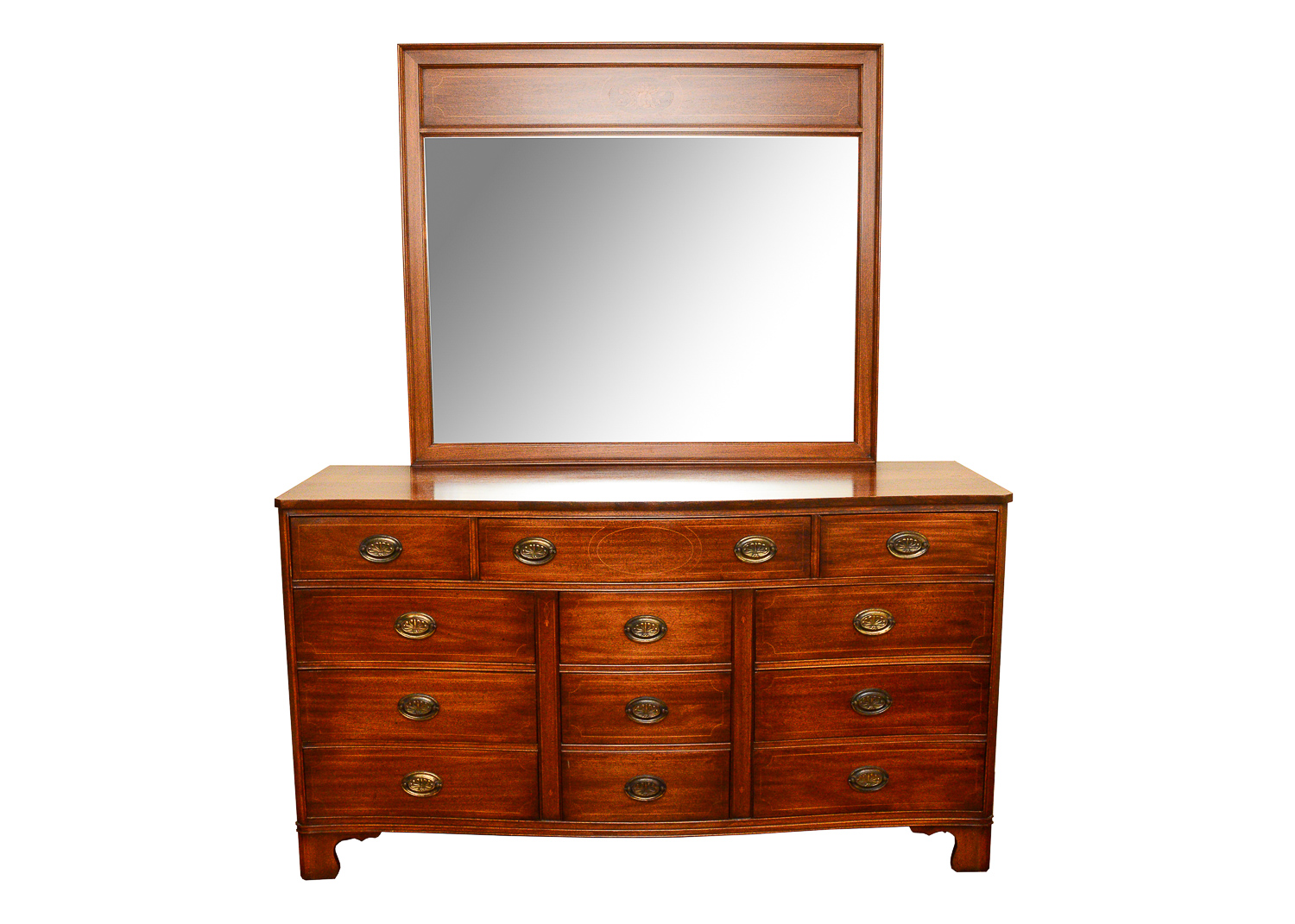 Sheraton Style Solid Mahogany Mirrored Dresser