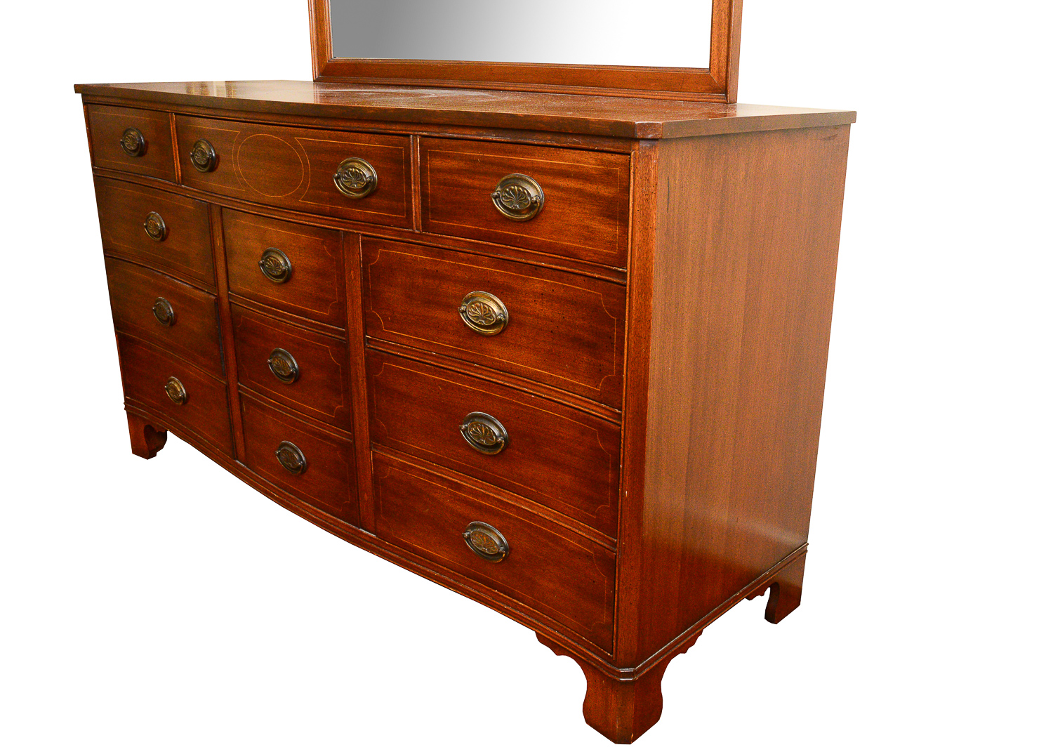 Sheraton Style Solid Mahogany Mirrored Dresser