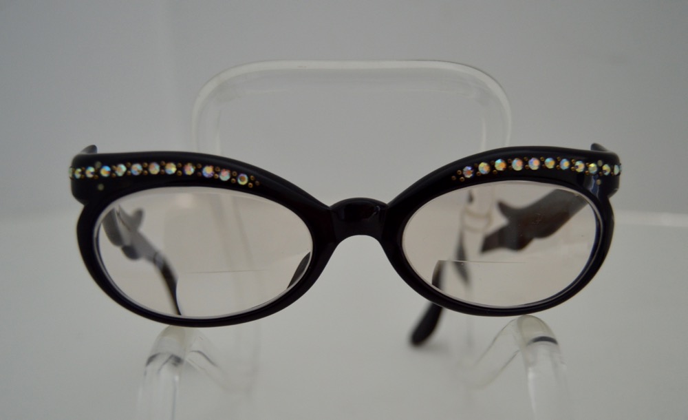 Vintage Cat Eye Glasses Black with Multi-Colored Rhinestones