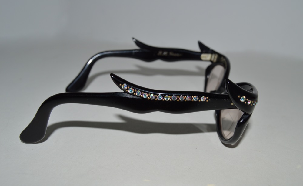Vintage Cat Eye Glasses Black with Multi-Colored Rhinestones