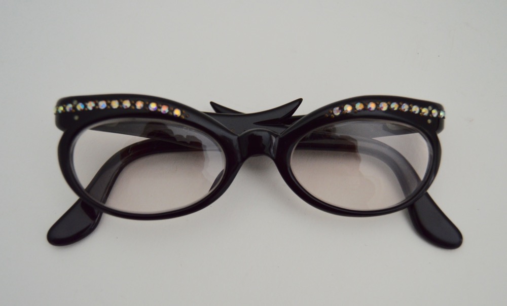 Vintage Cat Eye Glasses Black with Multi-Colored Rhinestones
