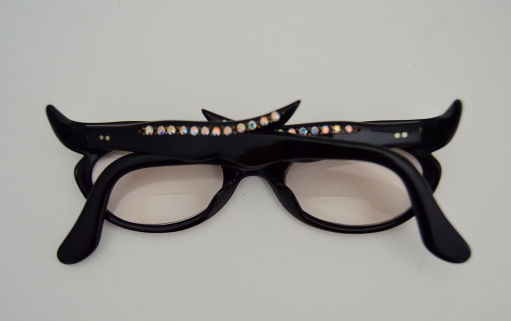 Vintage Cat Eye Glasses Black with Multi-Colored Rhinestones
