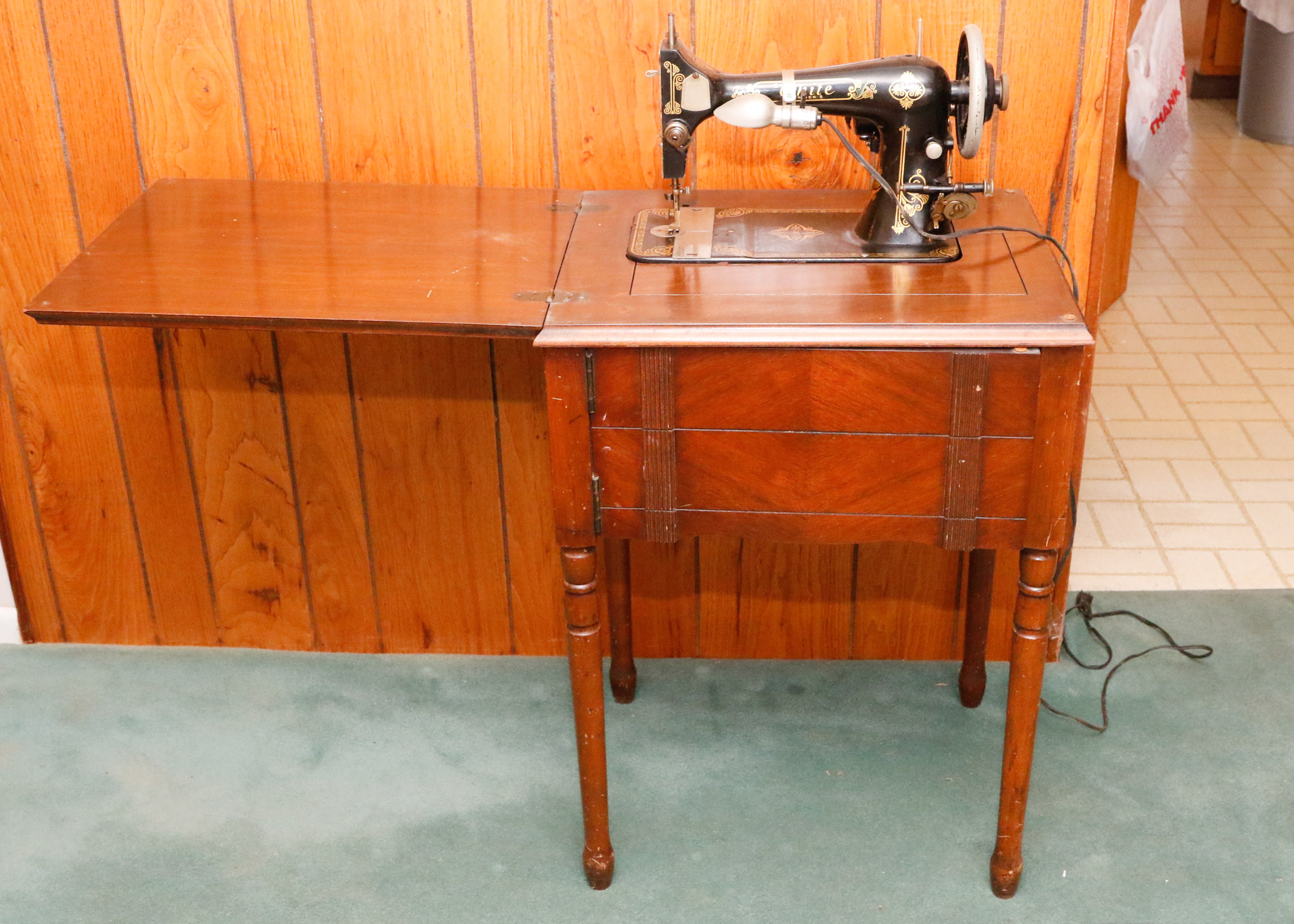 1920s White Rotary Sewing Machine Cabinet