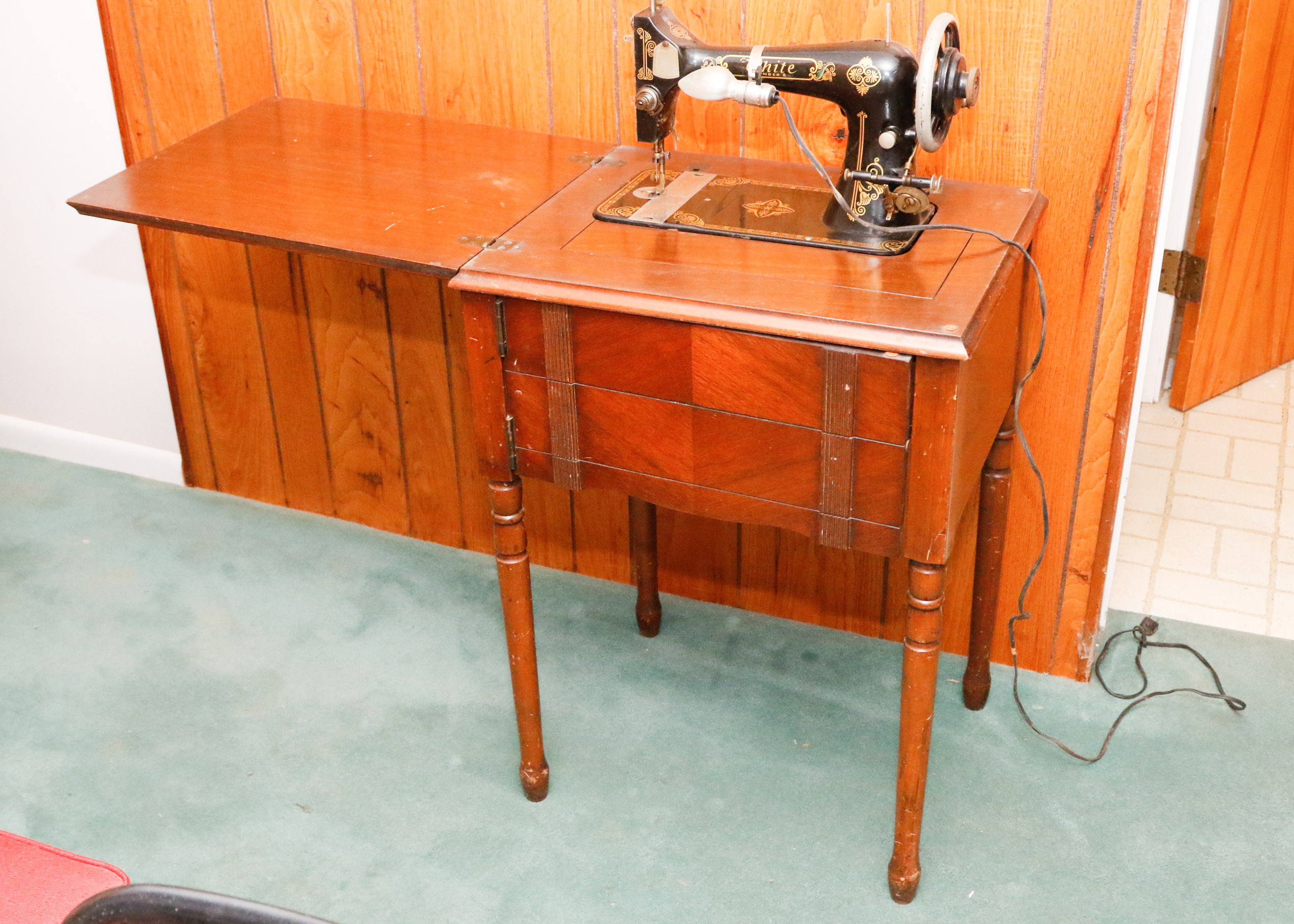 1920s White Rotary Sewing Machine Cabinet