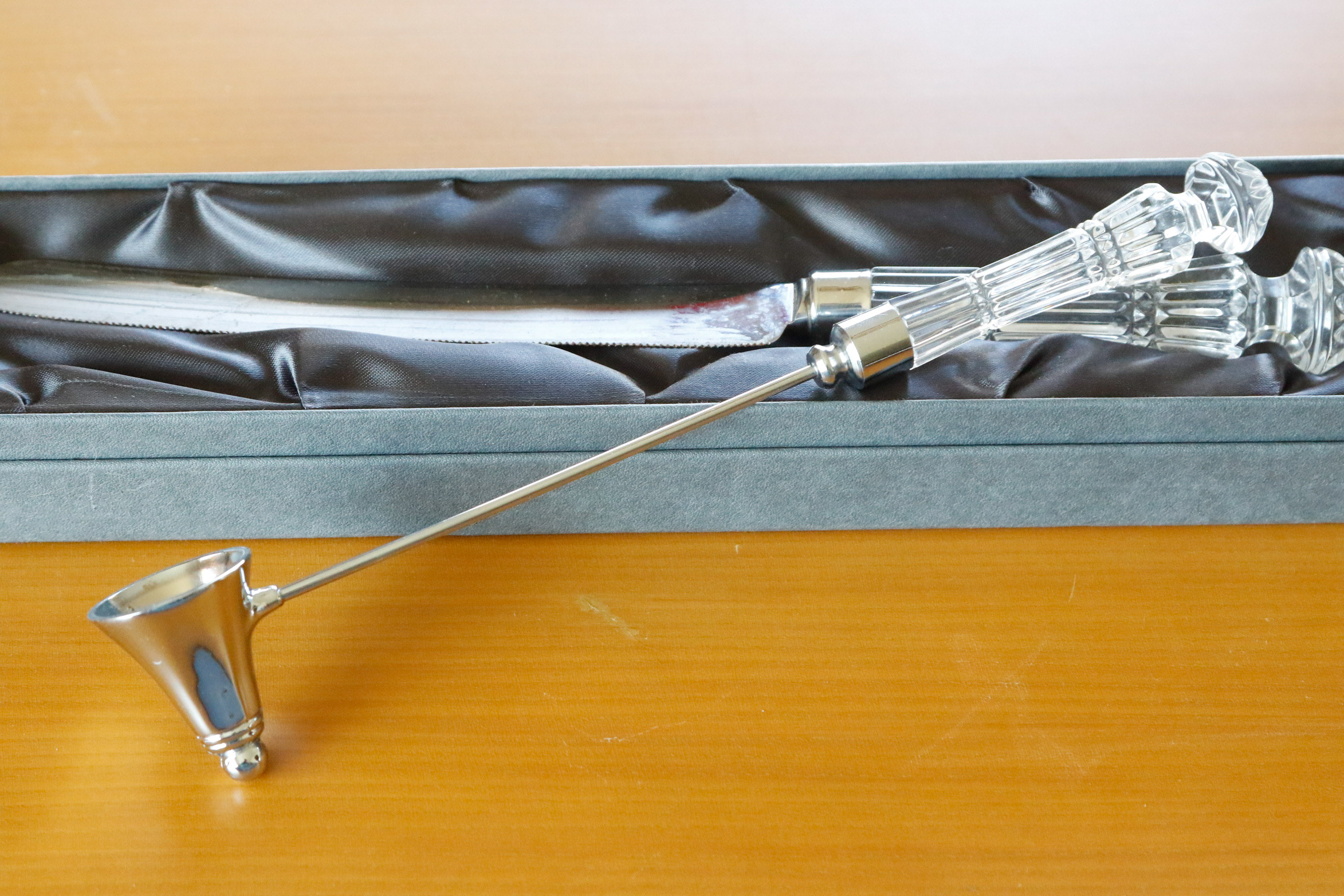 Waterford "Lismore" Cake Knife, Candle Snuffer and Knife Rest