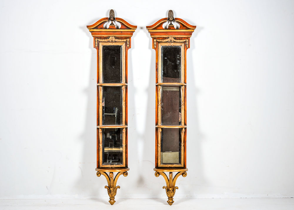Pair of Theodore Alexander Neoclassical Mirrored Wall Shelves