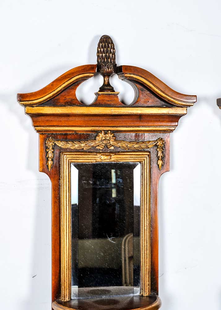Pair of Theodore Alexander Neoclassical Mirrored Wall Shelves