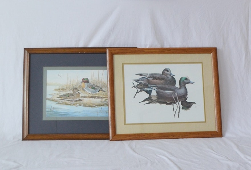 Pair Of Duck Themed Offset Lithographs