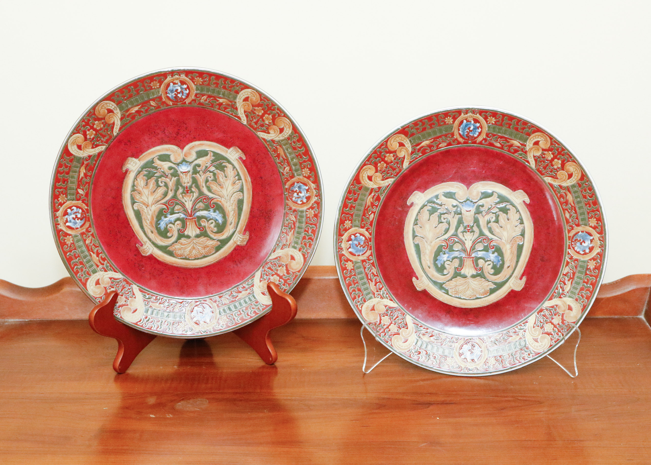 Pair of Decorative Painted Pottery Plates