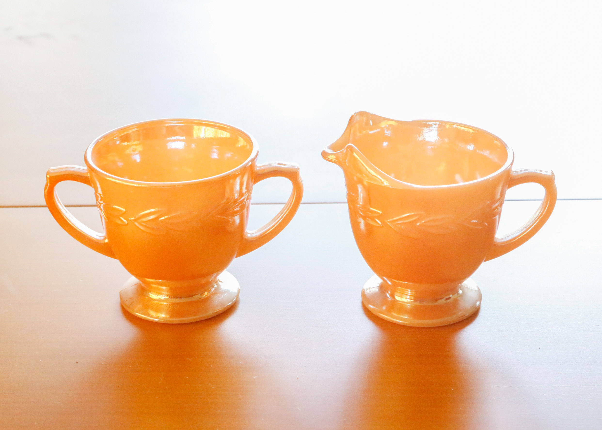 Fire King Peach Luster Creamer and Sugar Set