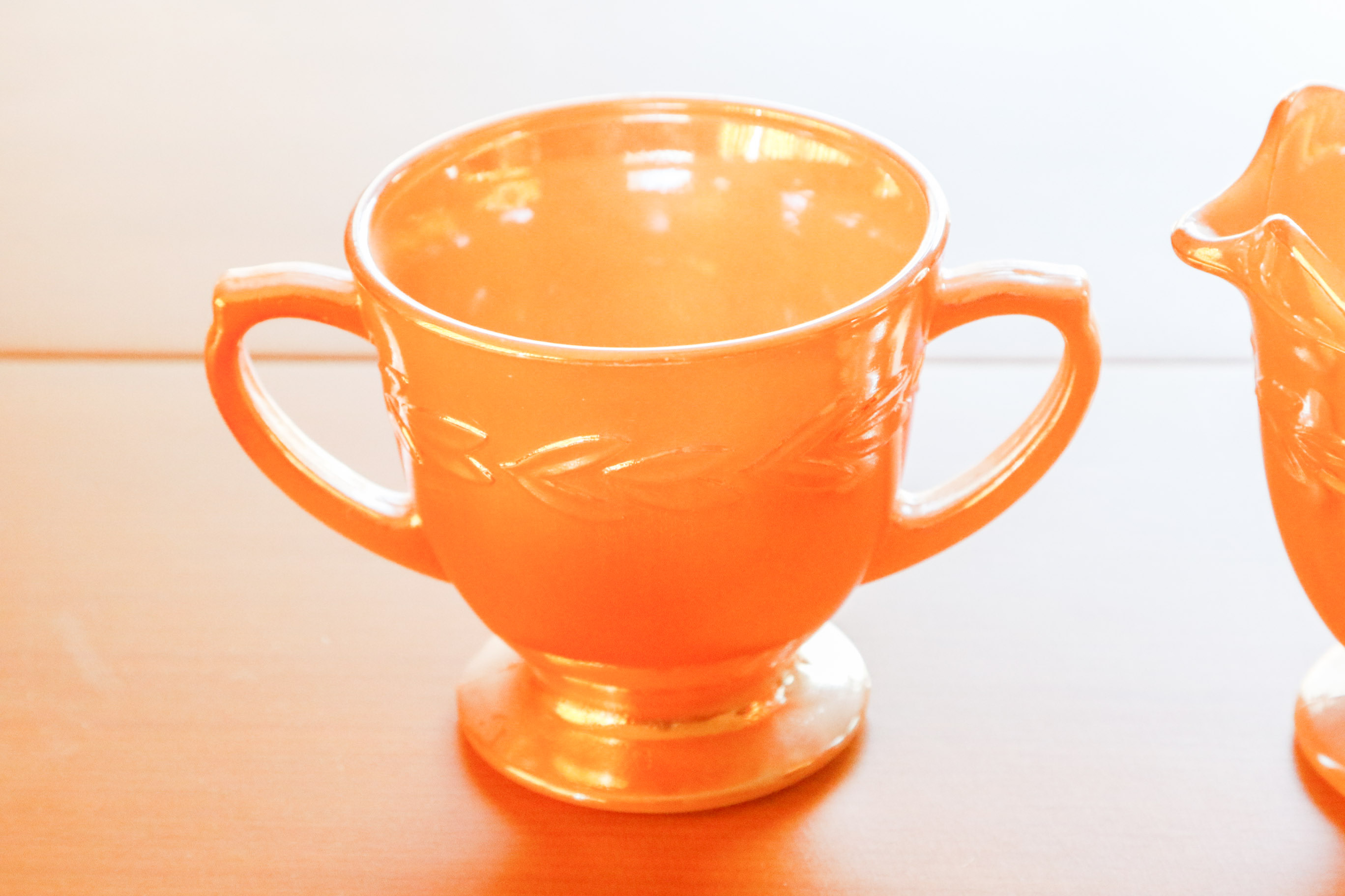 Fire King Peach Luster Creamer and Sugar Set