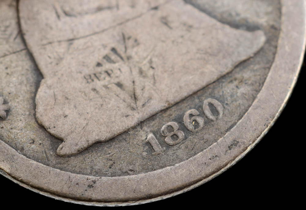 Rare 1860 S Seated Liberty Silver Quarter