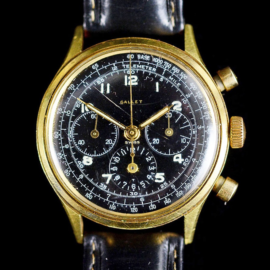 Gallet MultiChron 12 Military Gold Filled Wrist Watch EBTH