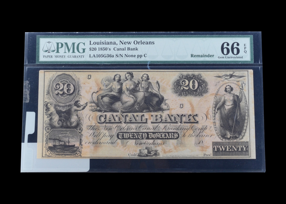 New Orleans, Louisiana $20 1850's Canal Bank Note