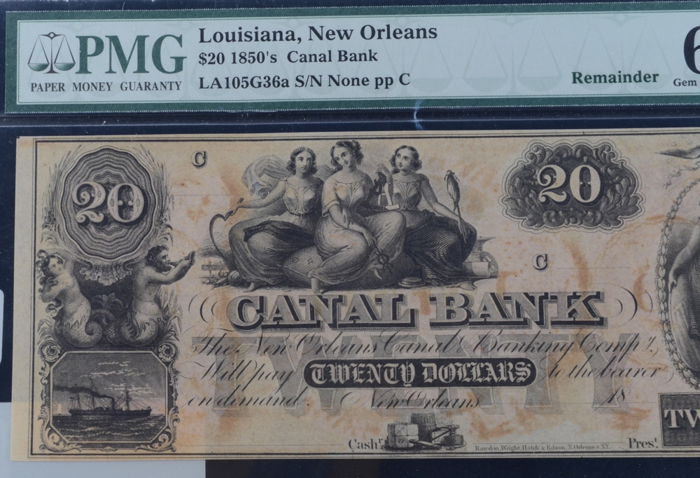 New Orleans, Louisiana $20 1850's Canal Bank Note
