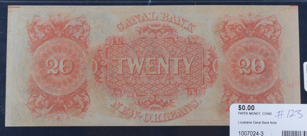 New Orleans, Louisiana $20 1850's Canal Bank Note