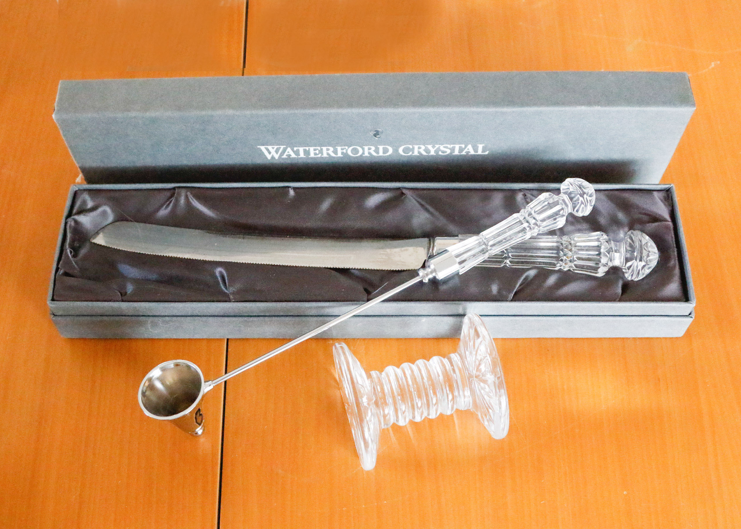 Waterford "Lismore" Cake Knife, Candle Snuffer and Knife Rest