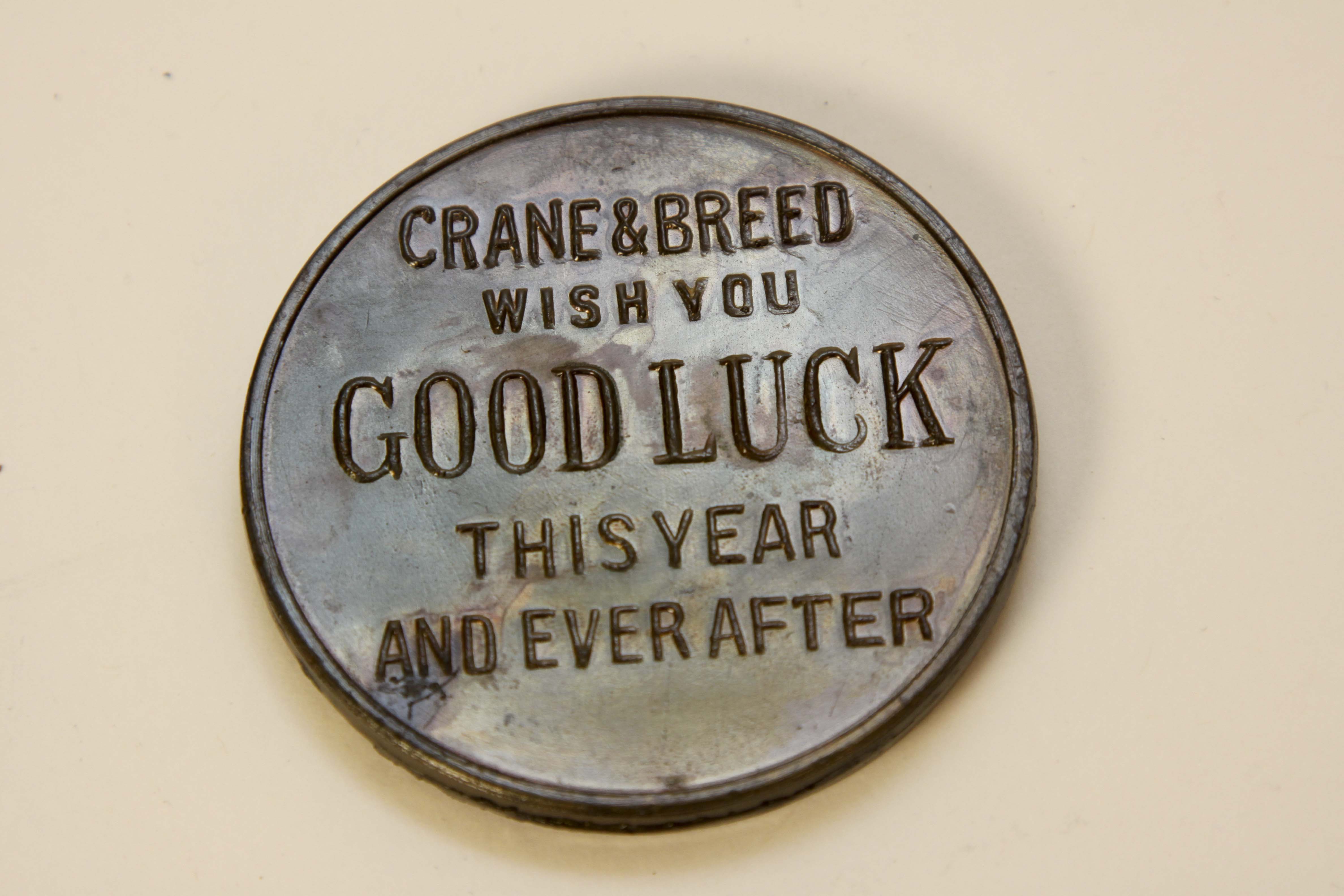 Antique 1853 Bronze 'Lucky Penny' Paperweight Crane & Breed Co.