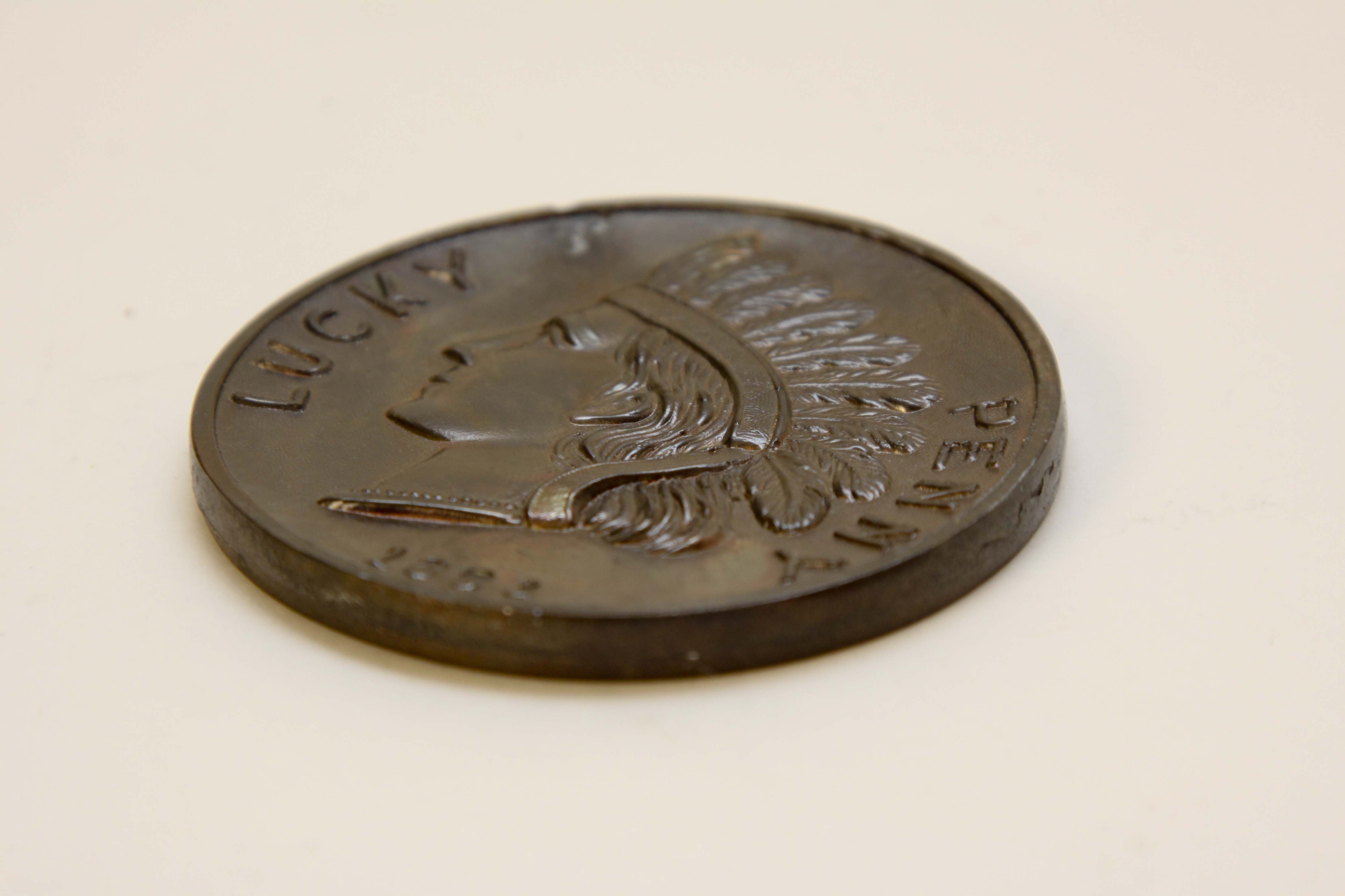 Antique 1853 Bronze 'Lucky Penny' Paperweight Crane & Breed Co.