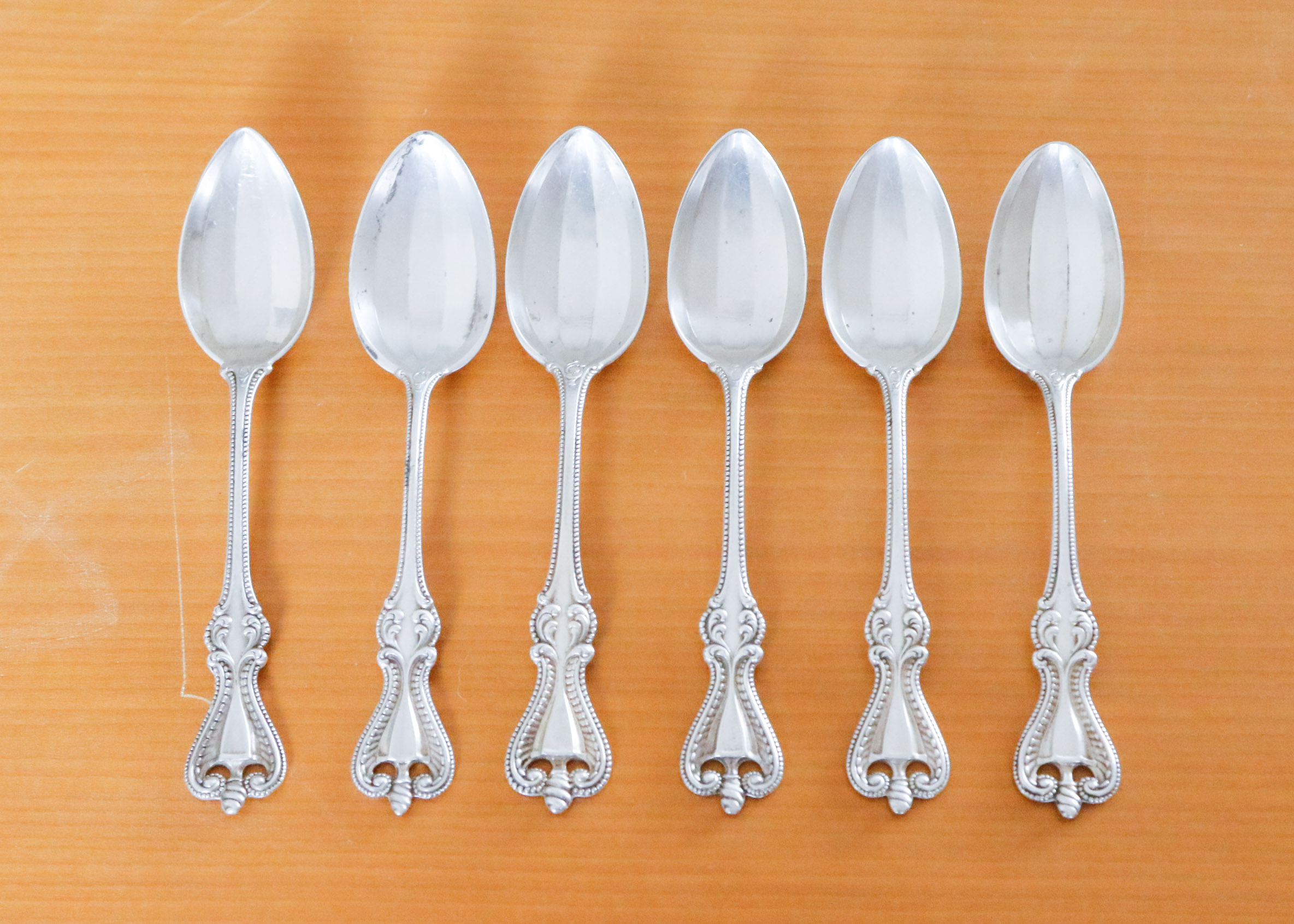 Set of Six Towle "Old Colonial" Sterling Silver Teaspoons