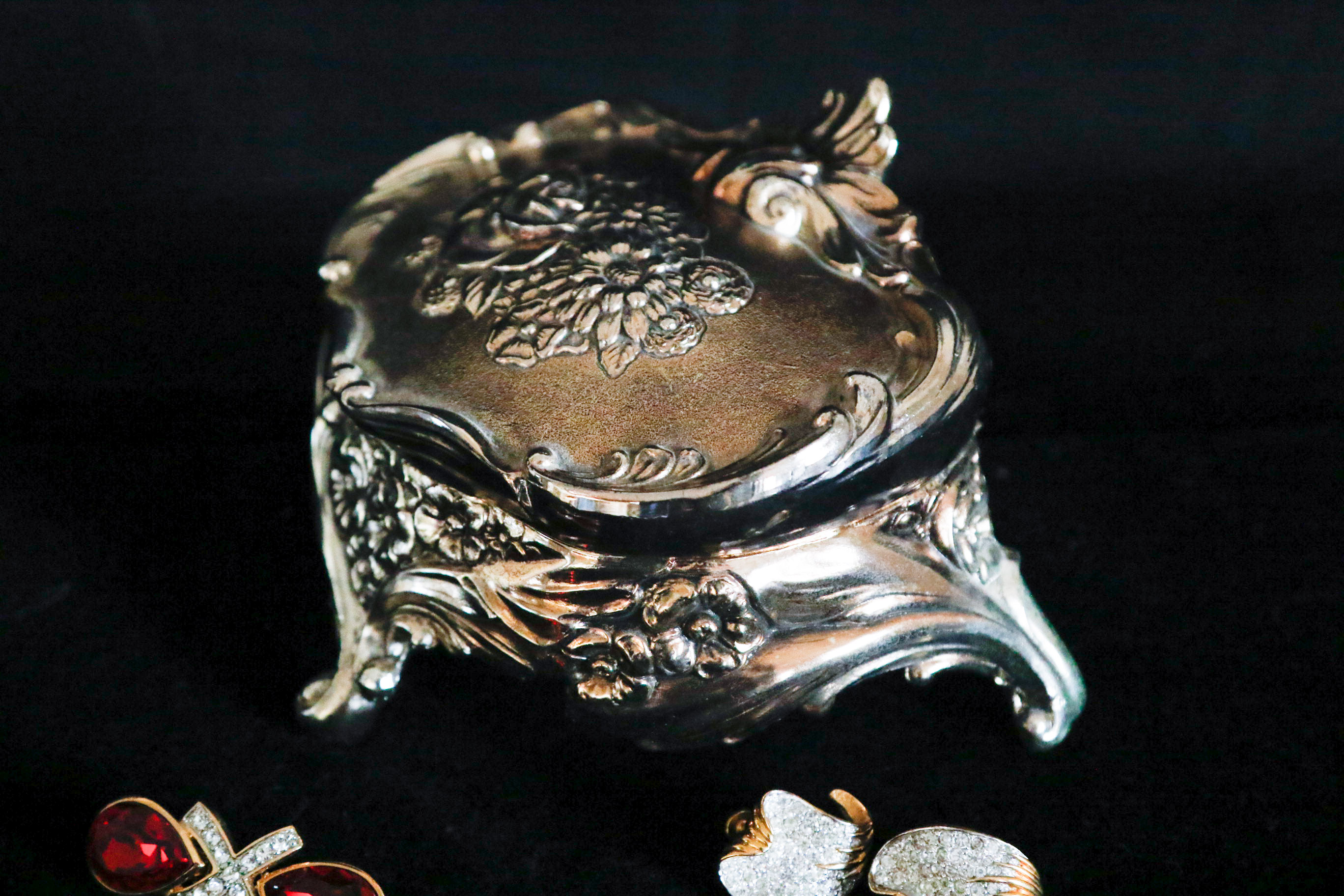 Jomaz & Les Bernard Costume Earrings with Silver Plate Heart Box