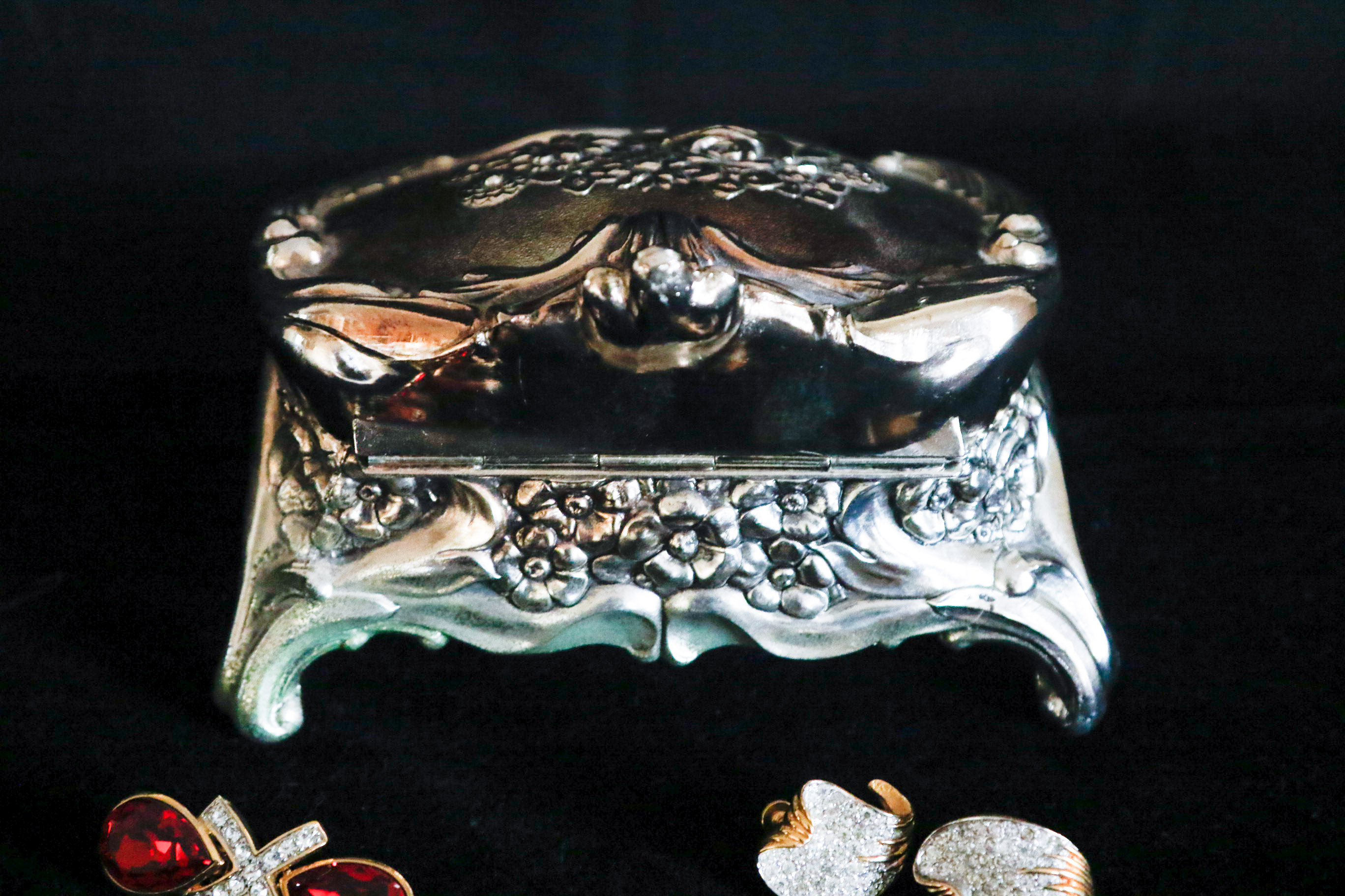 Jomaz & Les Bernard Costume Earrings with Silver Plate Heart Box