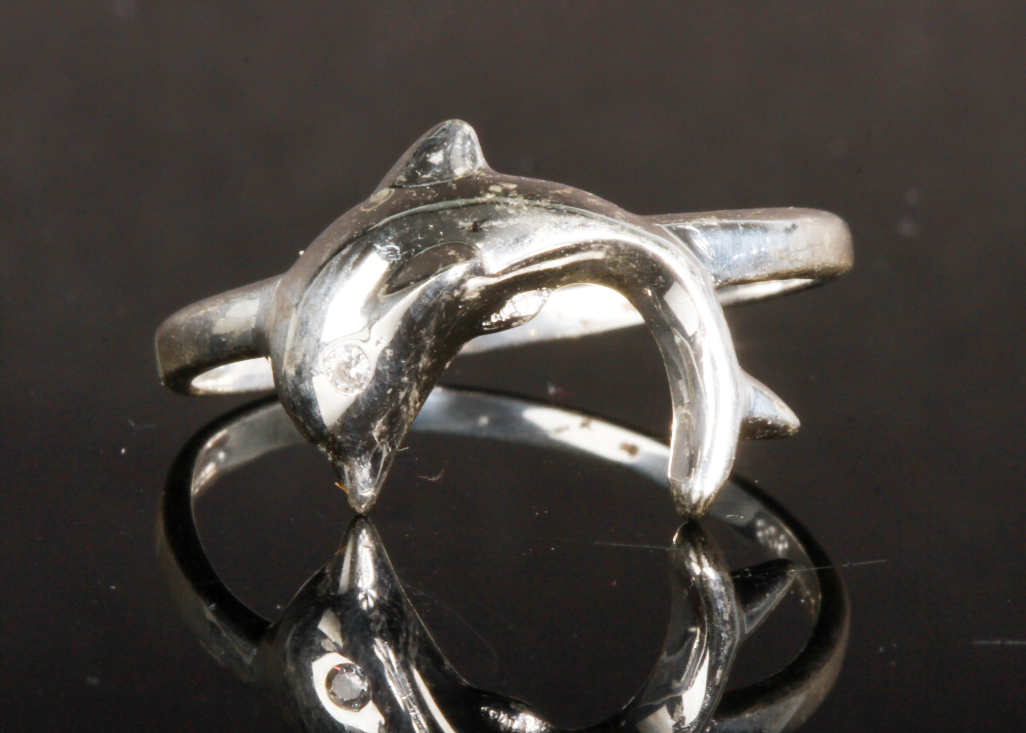 925 Silver Dolphin Ring with Rhinestone Eye