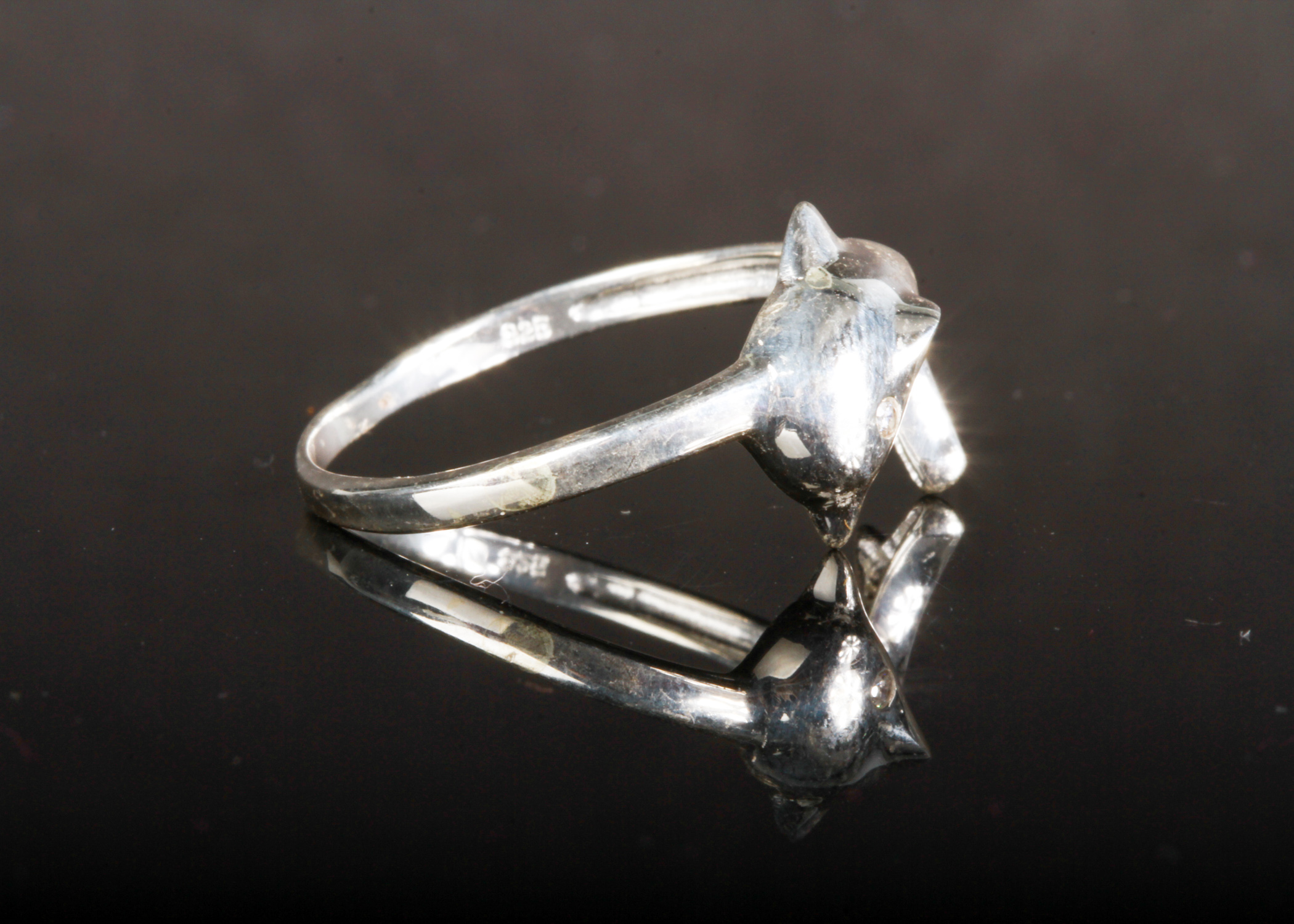 925 Silver Dolphin Ring with Rhinestone Eye