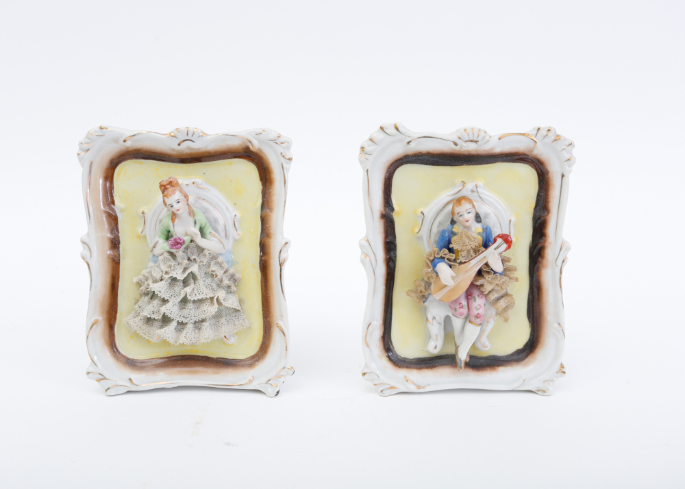 Vintage Porcelain Plaques Depicting 18th Century Couple