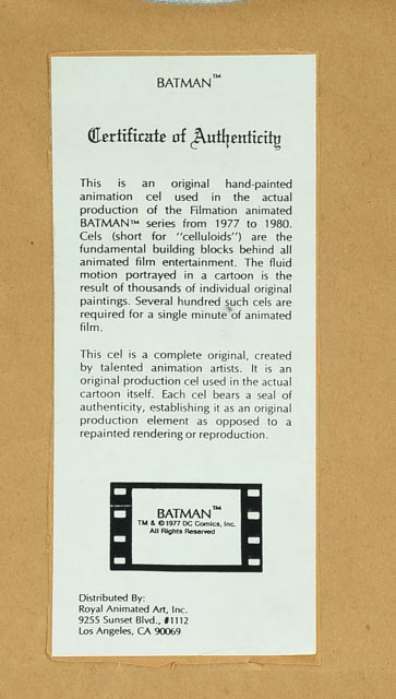 Batman Animation Cel, 1977-1980