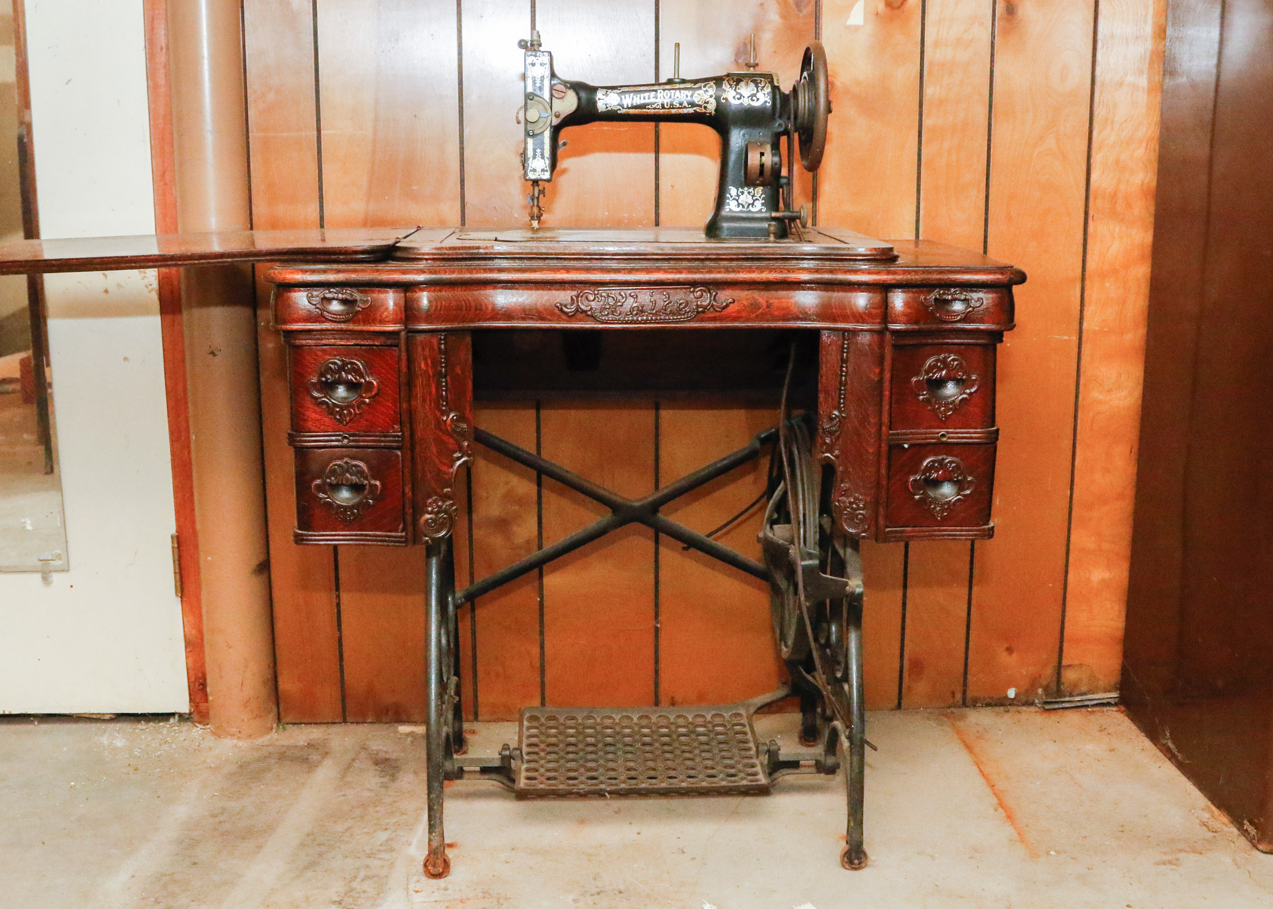 Antique White Rotary Treadle Sewing Table