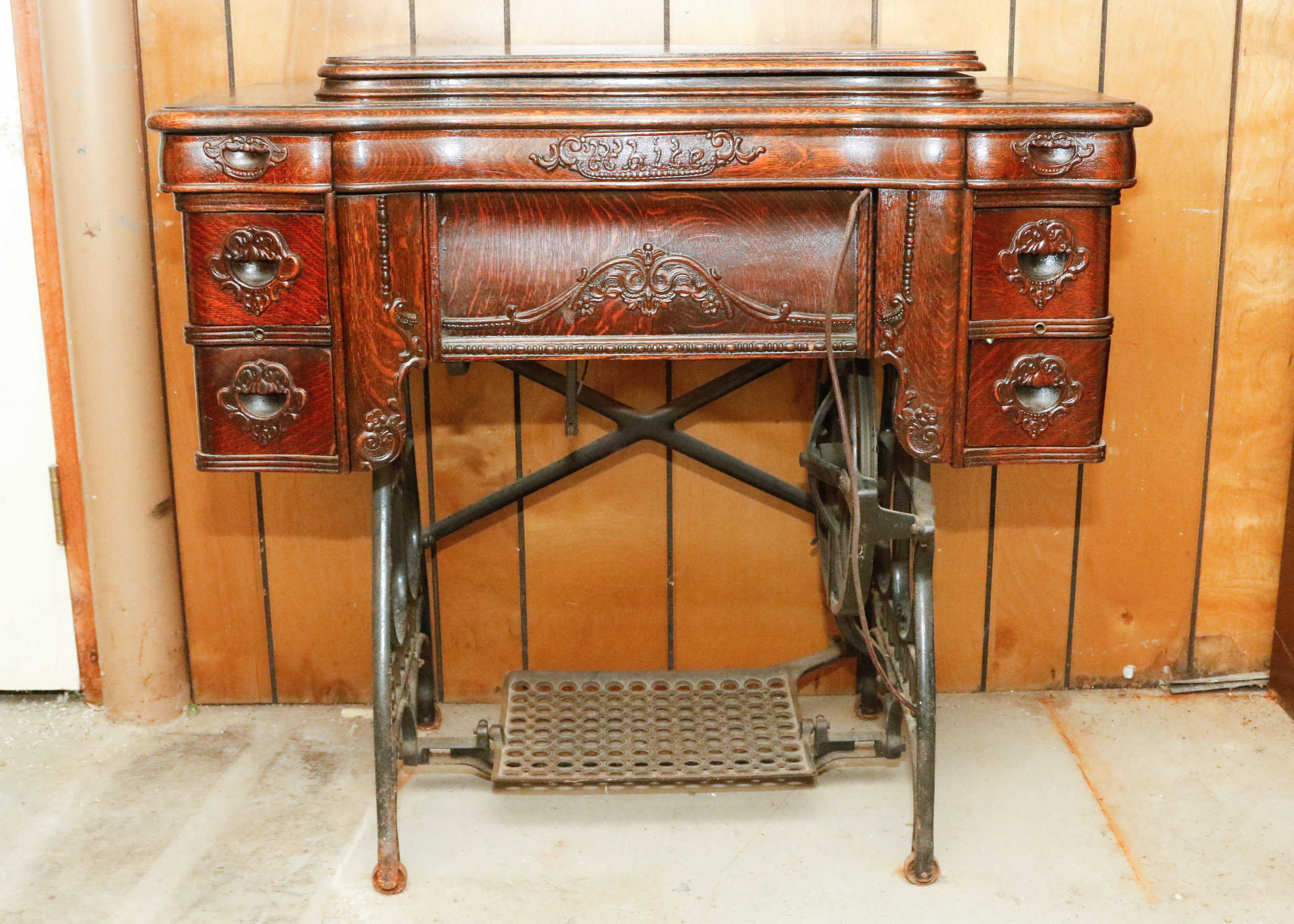 Antique White Rotary Treadle Sewing Table