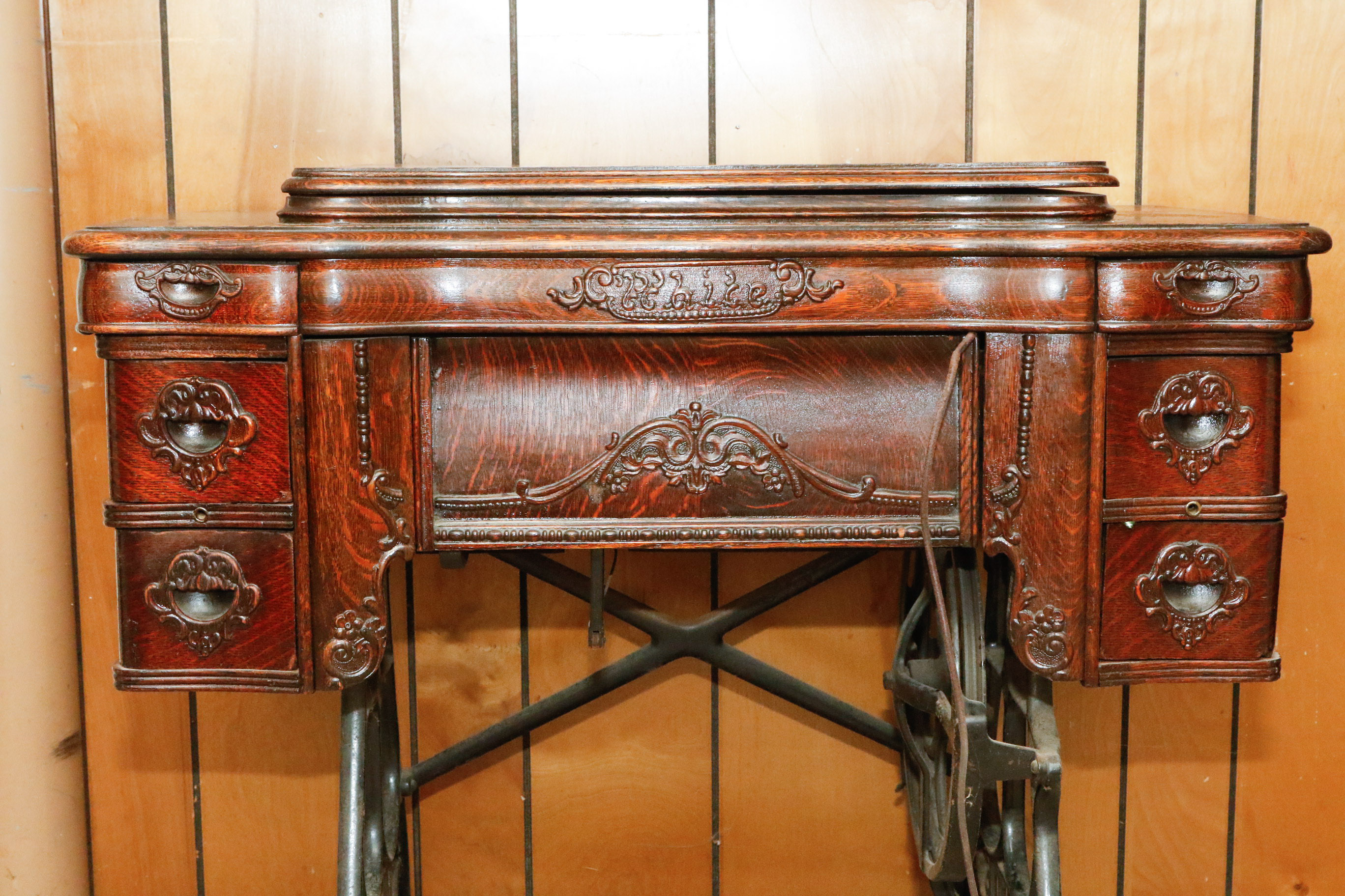 Antique White Rotary Treadle Sewing Table
