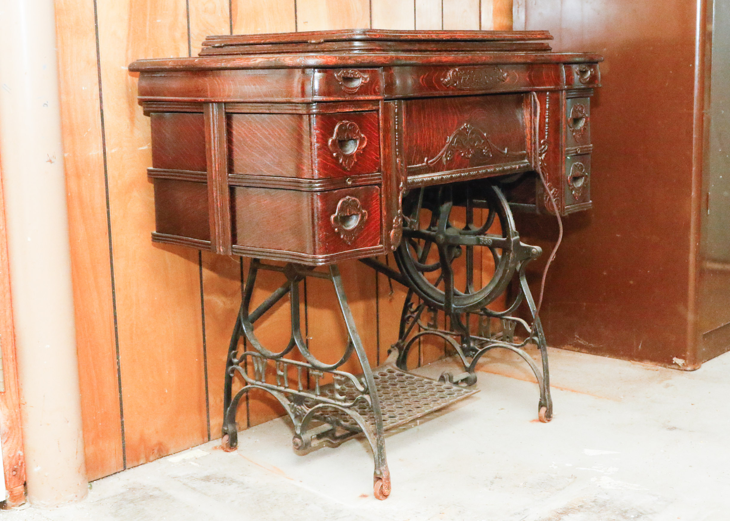 Antique White Rotary Treadle Sewing Table