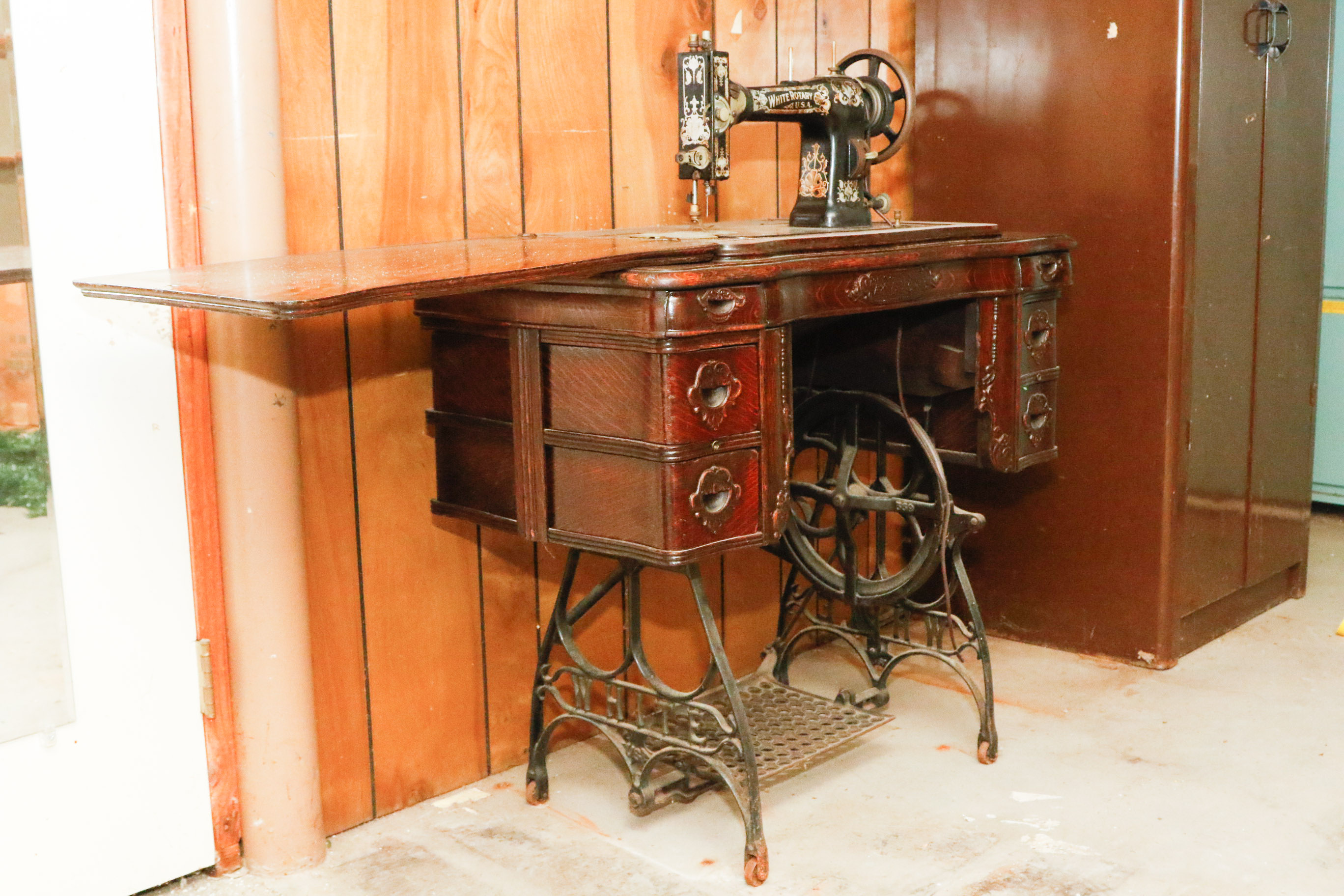 Antique White Rotary Treadle Sewing Table