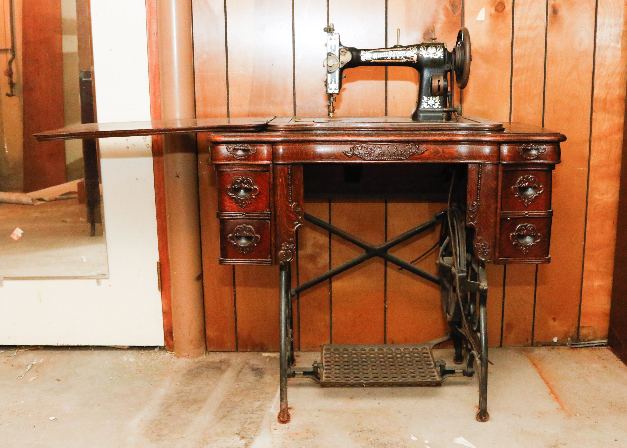 Antique White Rotary Treadle Sewing Table