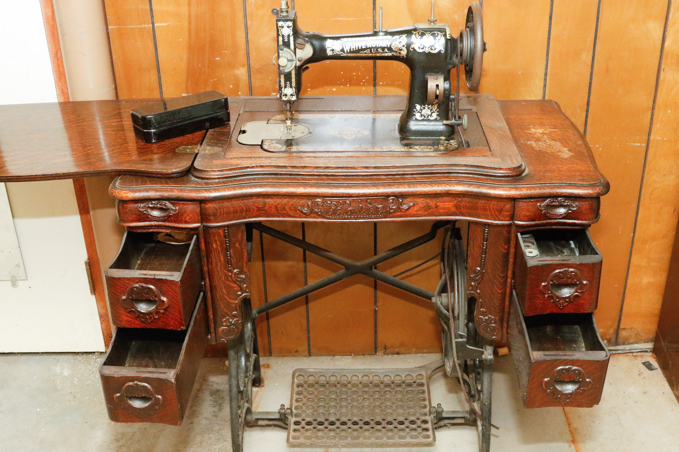Antique White Rotary Treadle Sewing Table