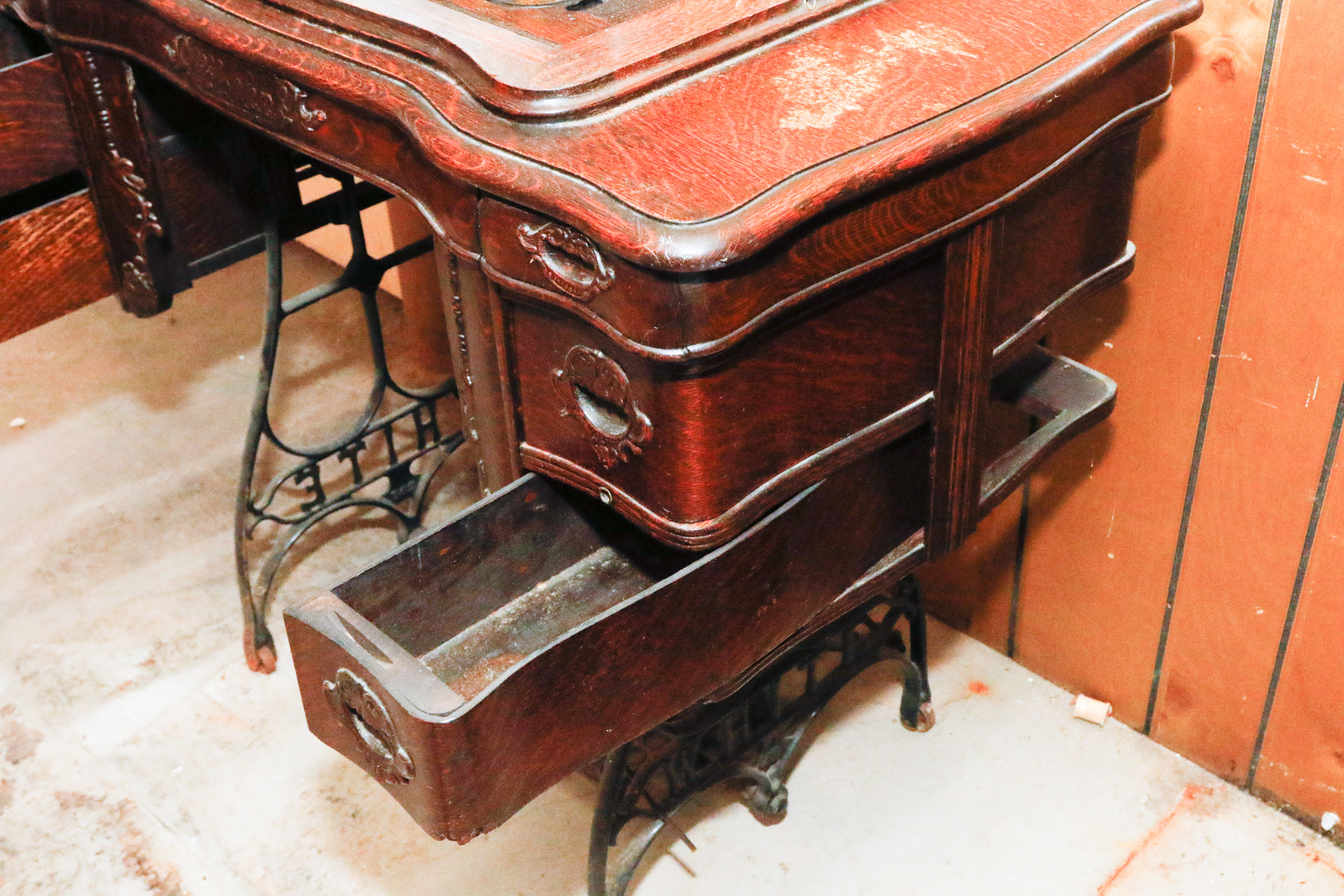 Antique White Rotary Treadle Sewing Table