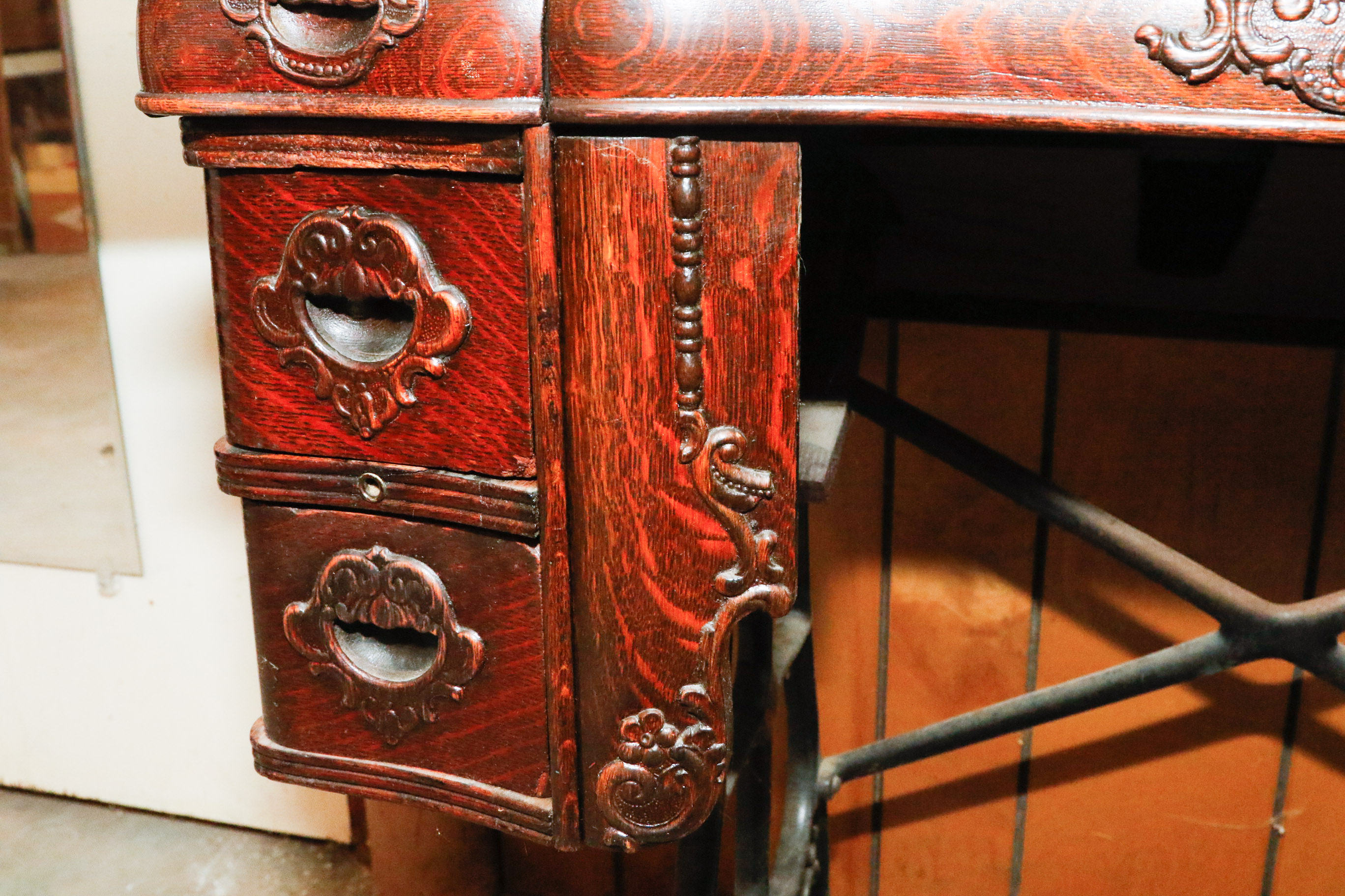 Antique White Rotary Treadle Sewing Table