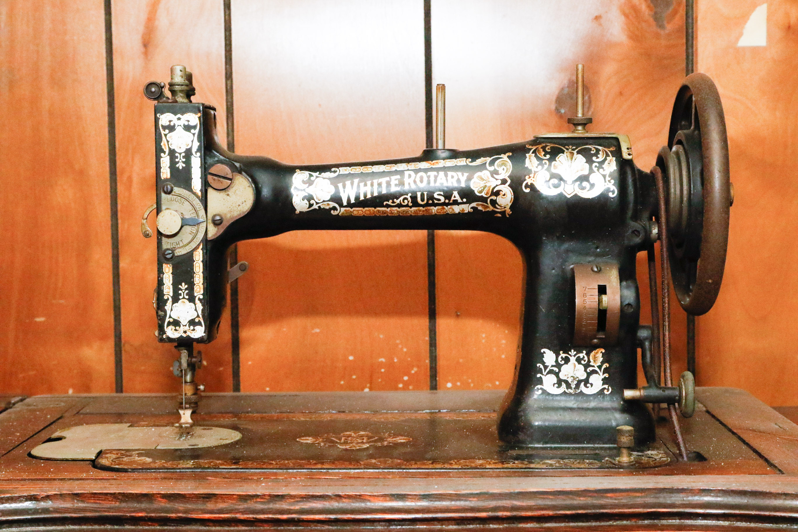 Antique White Rotary Treadle Sewing Table