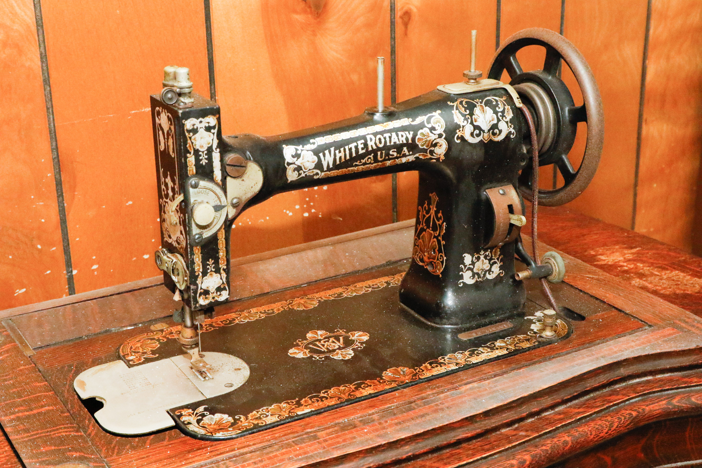 Antique White Rotary Treadle Sewing Table
