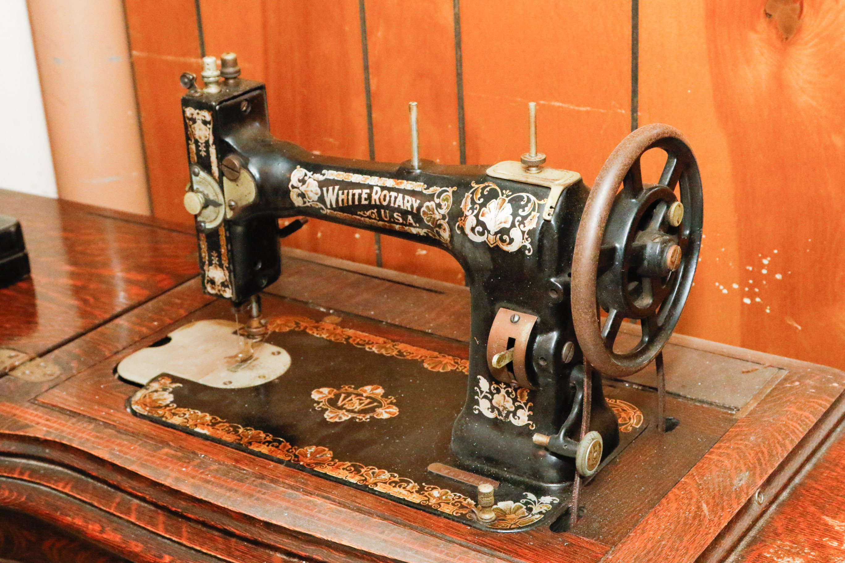 Antique White Rotary Treadle Sewing Table