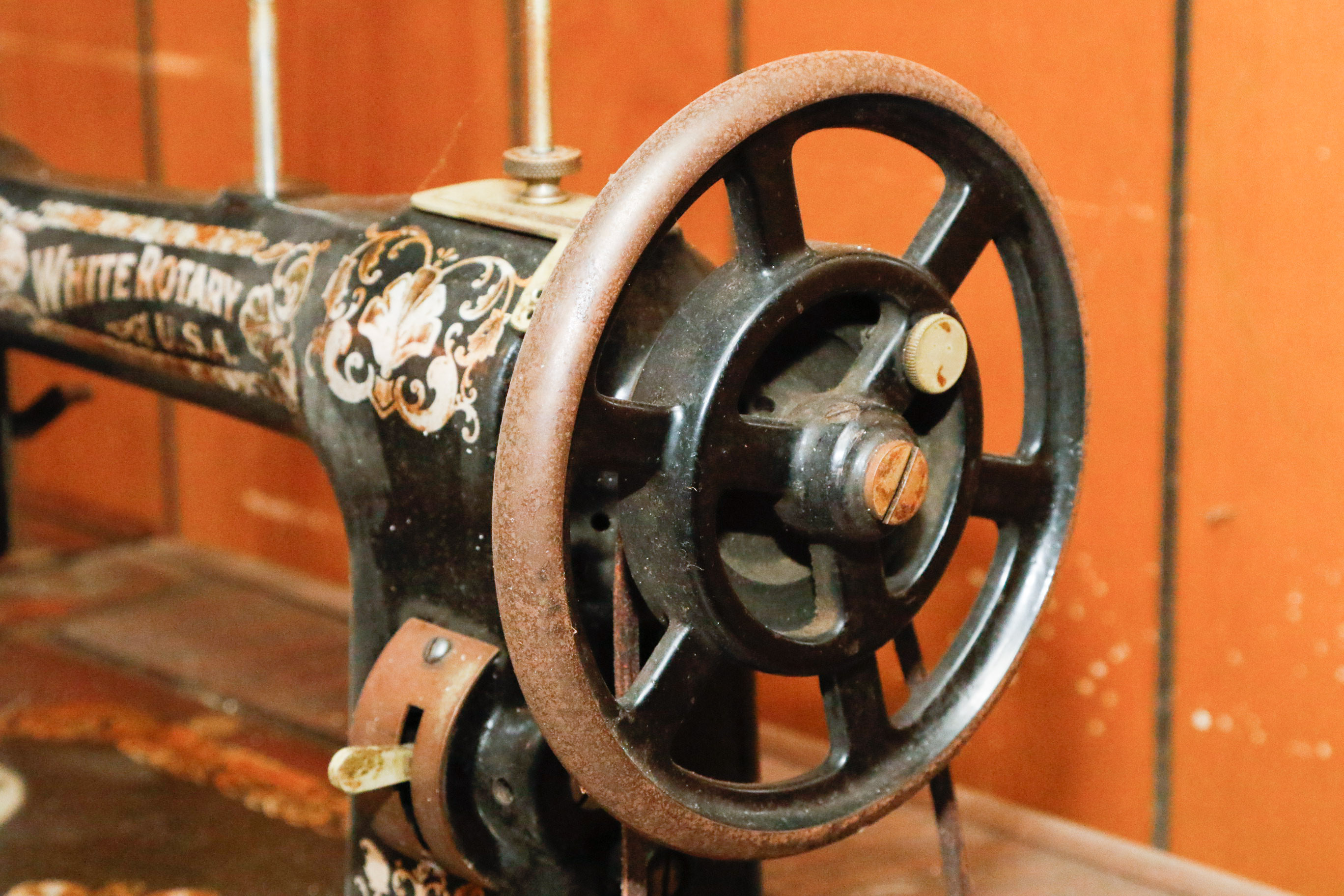 Antique White Rotary Treadle Sewing Table