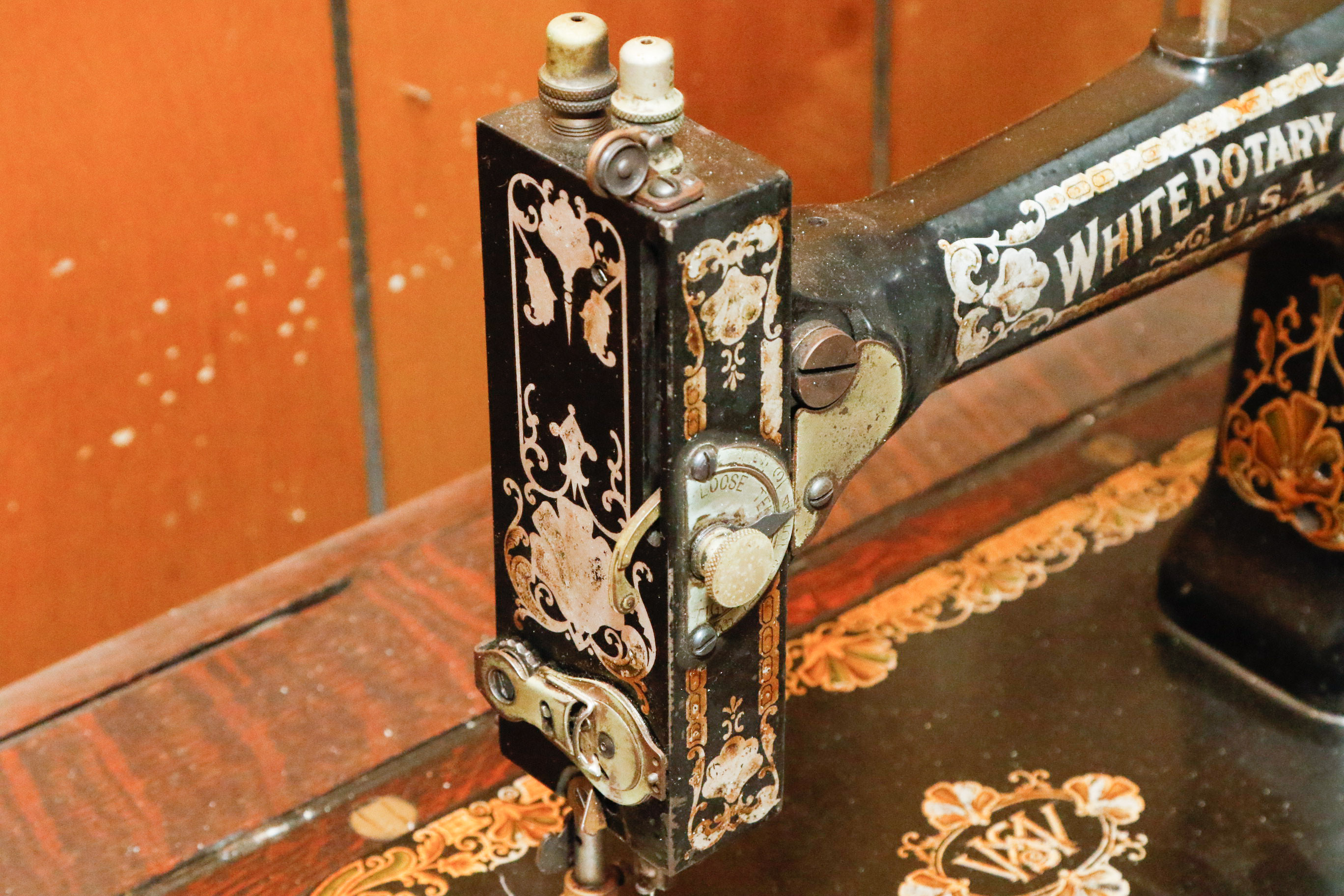 Antique White Rotary Treadle Sewing Table