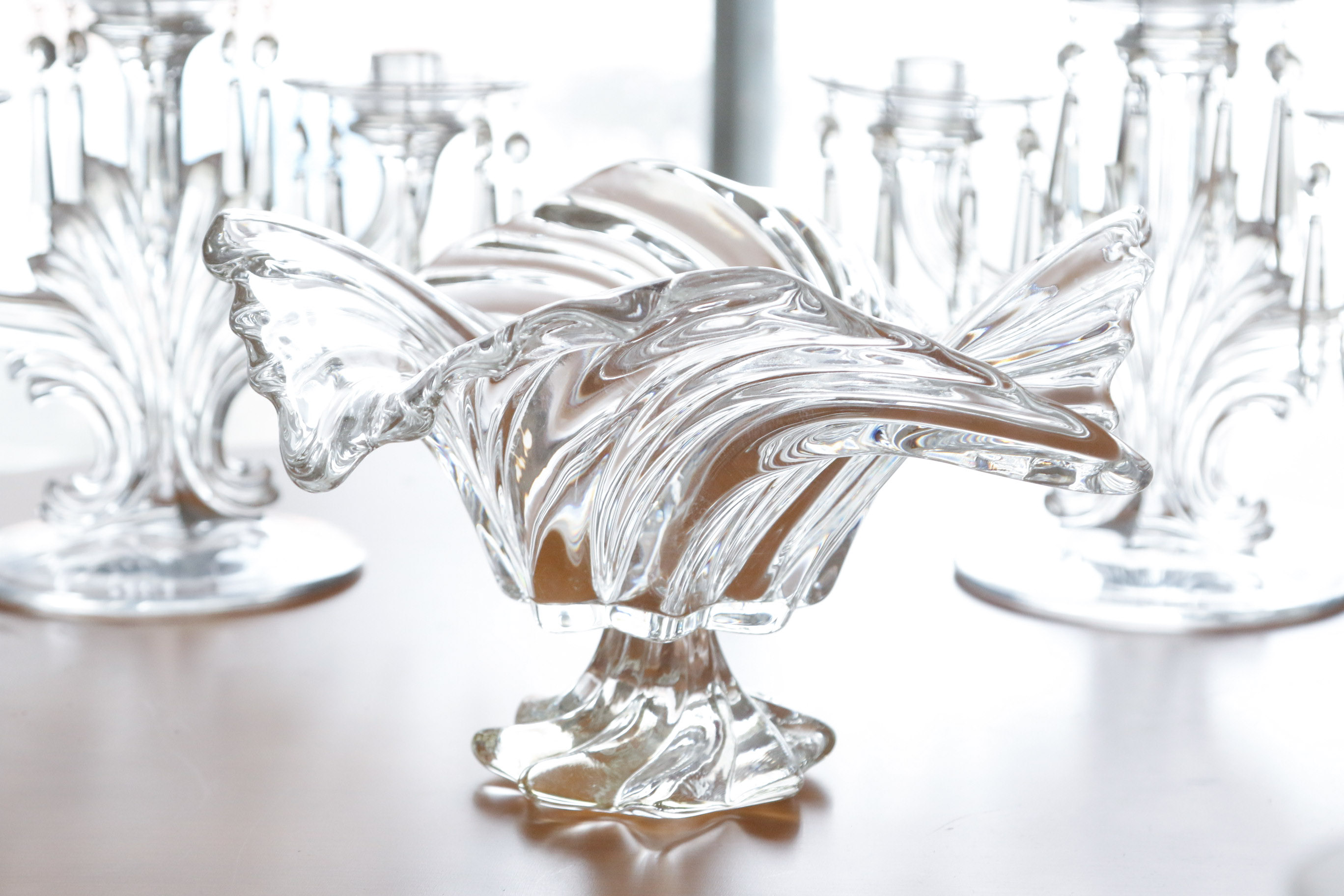 Mikasa Crystal Center Bowl with Fostoria Candelabra