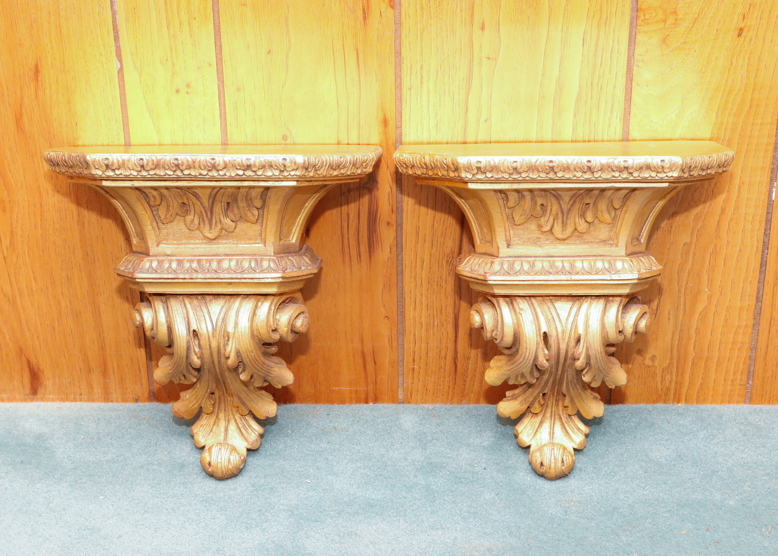 Pair of Gold Tone Wall Shelves